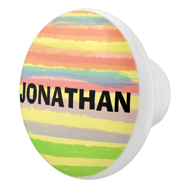 NAME Blue Orange Green Stripes  Ceramic Knob (Right)