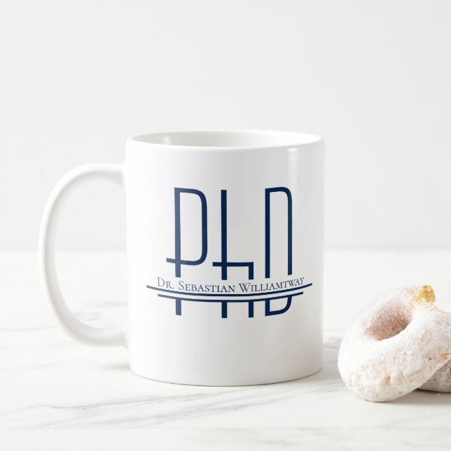 Name Blue PhD Graduation Coffee Mug (With Donut)