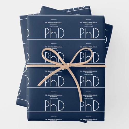 Name Blue PhD Graduation Party Wrapping Paper Sheets