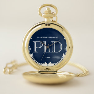 Name Blue PhD Graduation Pocket Watch