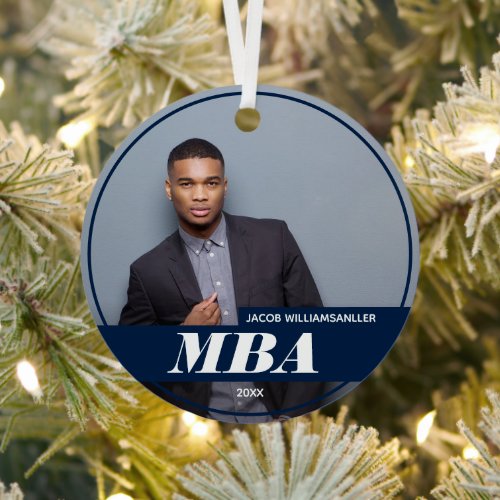 Name Blue Photo MBA Graduation Metal Ornament