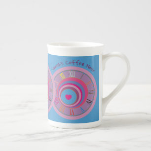 Name Blue Purple Pink Heart Circles Roman Numerals Bone China Mug