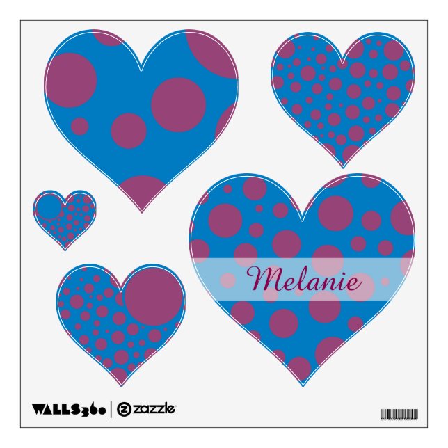 Name Blue Purple Polka Dots Heart Girly Circles  Wall Decal (Front)