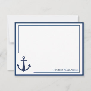 Name Blue White Anchor Symbol Pattern Note Card