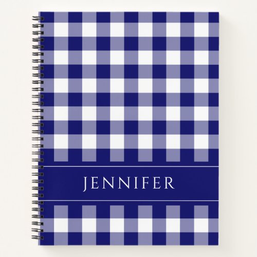 Name Blue  White Gingham Checkered Pattern Notebo Notebook