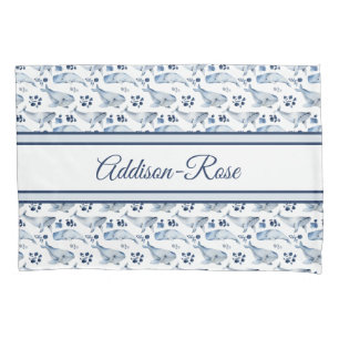 Name Blue White Whale Ocean Pattern Nursery Pillow Case