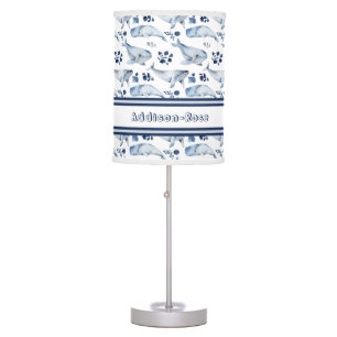 Name Blue White Whale Ocean Pattern Nursery Table Lamp