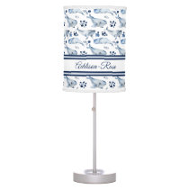 Name Blue White Whale Ocean Pattern Nursery Table Lamp