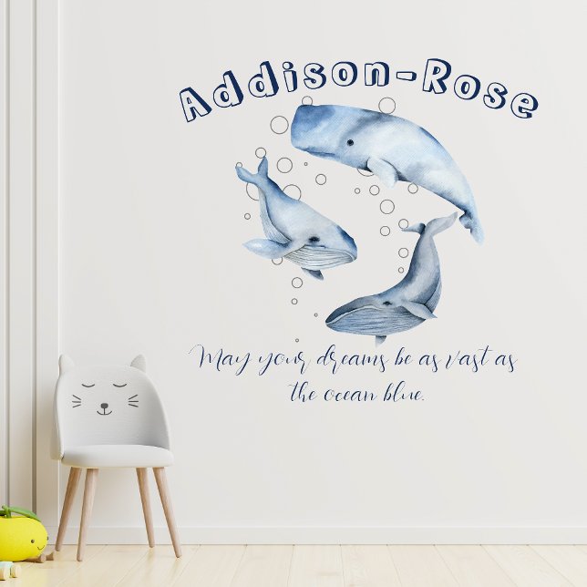 Name Blue White Whale Ocean Theme Nursery  Wall Decal (Creator Uploaded)
