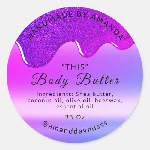 Name Body Butter Drips Product Packaging Pink Classic Round Sticker