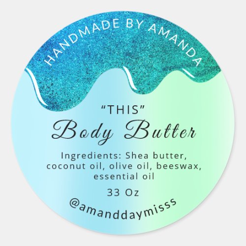 Name Body Butter Drips Scrub Ocean White Blue Classic Round Sticker