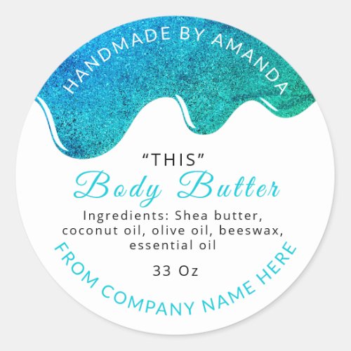 Name Body Butter Drips Scrub Ocean White p Classic Round Sticker