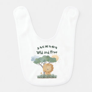 Name Boho Lion Jungle Safari One of Two Twin Quote Baby Bib