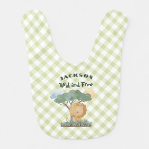 Name Boho Lion Jungle Safari One of Two Twin Quote Baby Bib
