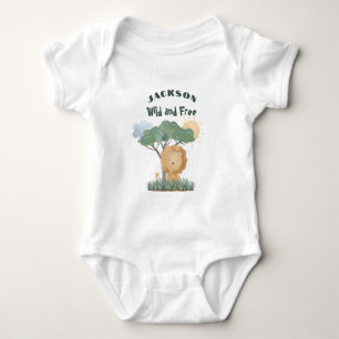 Name Boho Lion Jungle Safari One of Two Twin Quote Baby Bodysuit