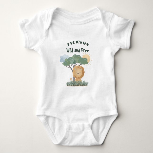 Name Boho Lion Jungle Safari One of Two Twin Quote Baby Bodysuit (Front)