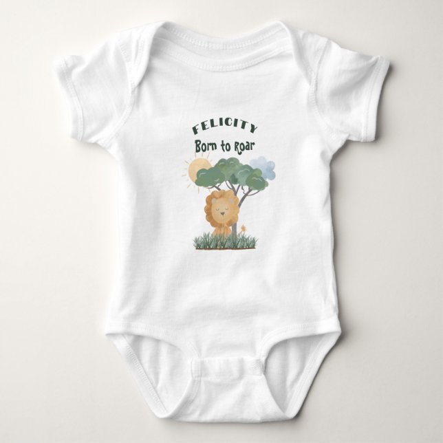Name Boho Lion Jungle Safari One of Two Twin Quote Baby Bodysuit (Front)