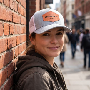 Name Bold Retro Business Camp Leather Patch Hat