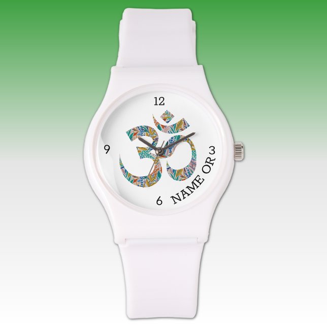 Name, Botanical Om Symbol White Silicone Strap Watch (Creator Uploaded)