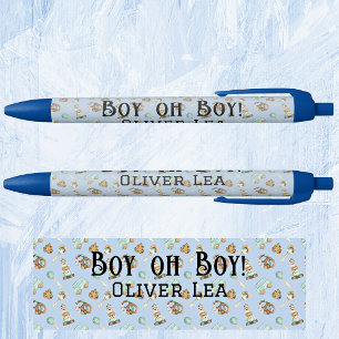 Name, Boy oh Boy, Baby Shower Favors Black Ink Pen