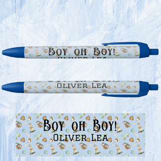Name, Boy oh Boy, Baby Shower Favors Black Ink Pen