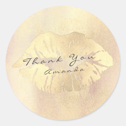 Name Branding Thank Lips Kiss Foxier Gold Makeup Classic Round Sticker