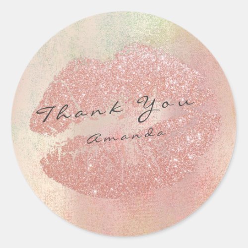 Name Branding Thank You Kiss Rose Gold Makeup Classic Round Sticker