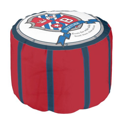 Name Brayden letter B blue crest boys round pouf