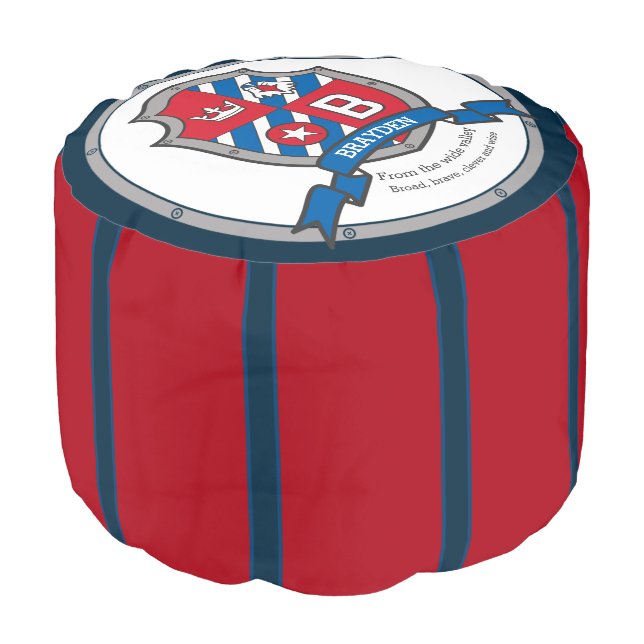 Name Brayden letter B blue crest boys round pouf (Angled Front)
