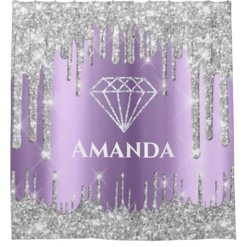 Name Bridal Glitter Drips Gray Violet Diamond Shower Curtain