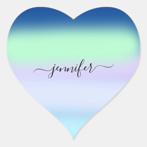 Name Bridal  Green Blue Navy Ombre Pastels Heart Sticker