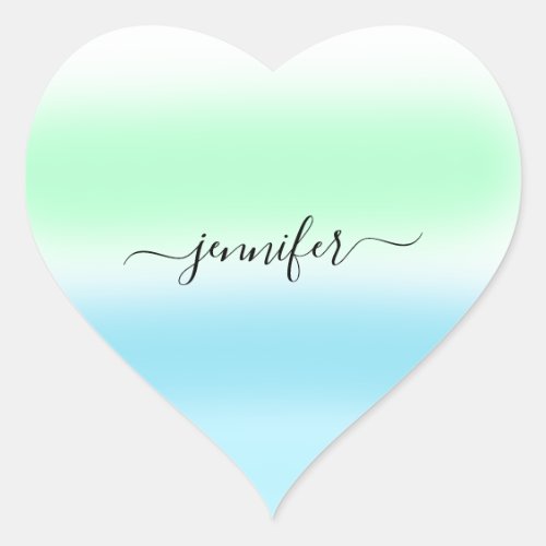 Name Bridal  Green Blue White Ombre Pastels Heart Sticker