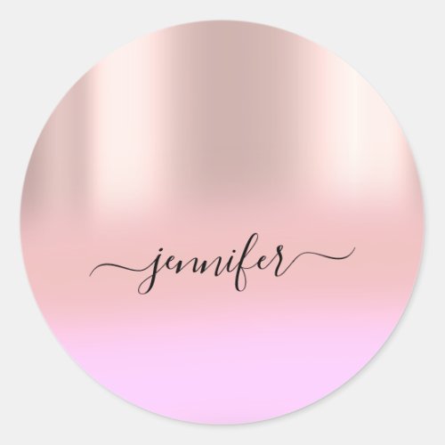 Name Bridal OMBRE Minimalism Pink  Rose Ombre Classic Round Sticker