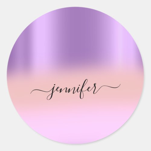 Name Bridal OMBRE Minimalism Pink  Rose Purple Classic Round Sticker