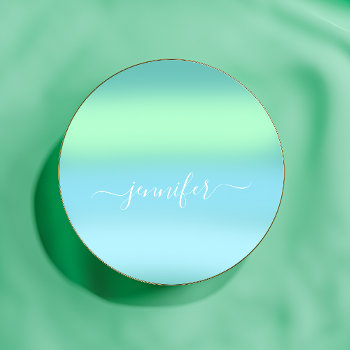 Name Bridal Ombre. Thank Blue Green Classic Round Sticker by luxury_luxury at Zazzle