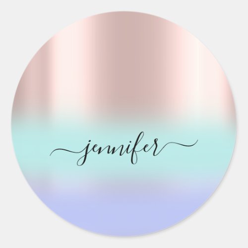 Name Bridal OMBRE Thank Blue Ocean Rose Classic Round Sticker