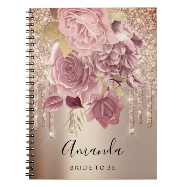 Name  Bridal Shower Drips Rose Pink Roses Notebook (Front)