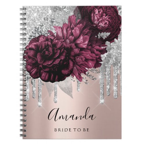 Name  Bridal Shower Marsala Drips Floral Peony  Notebook