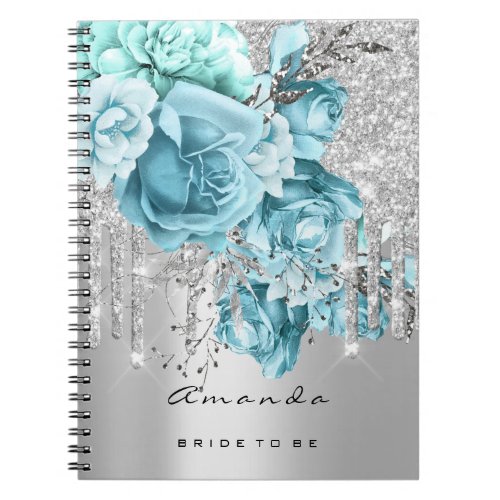 Name  Bridal Shower Marsala Drips Roses Aqua Notebook