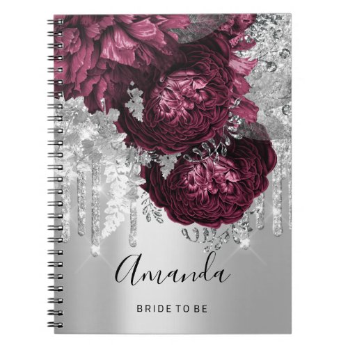 Name  Bridal Shower Marsala Drips Roses Burgundy  Notebook