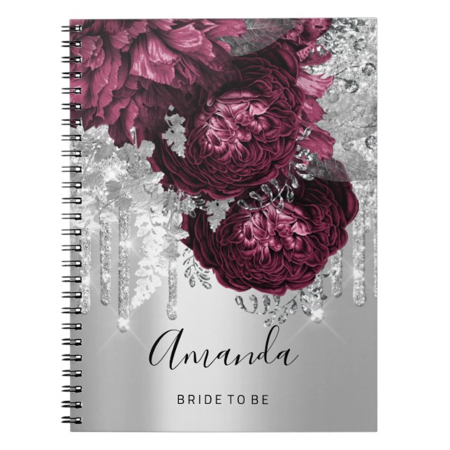Name  Bridal Shower Marsala Drips Roses Burgundy  Notebook (Front)