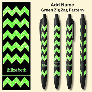 Name Bright Green Zig Zag on Black Pen