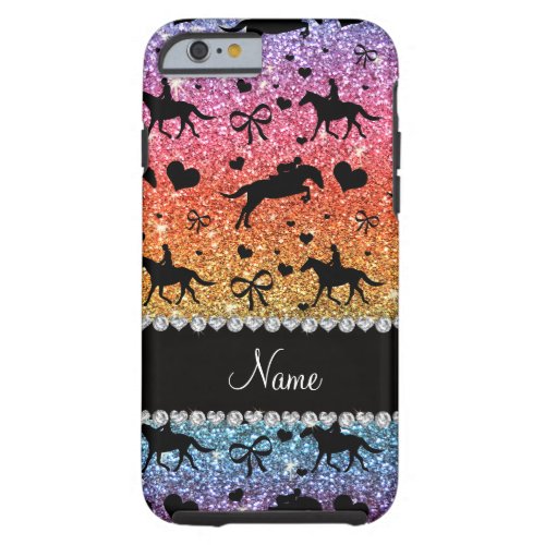 Name bright rainbow glitter equestrian hearts bows tough iPhone 6 case