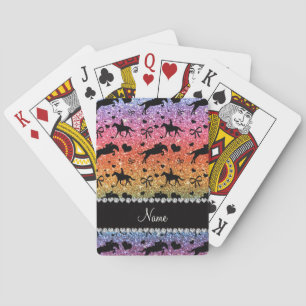 Name bright rainbow glitter equestrian hearts bows poker cards
