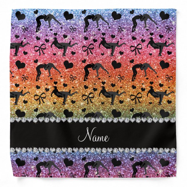 Name bright rainbow glitter wrestling hearts bows bandana (Front)