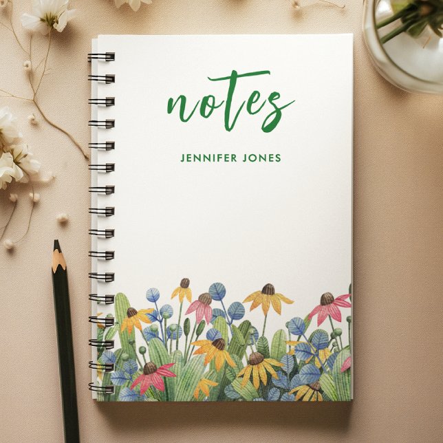Name, Bright Watercolor Wildflowers Border Notebook (Creator Uploaded)