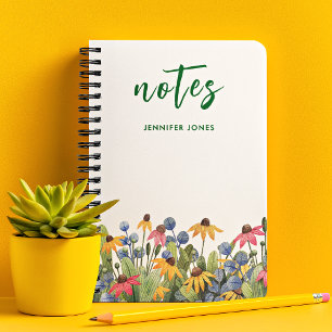 Name, Bright Watercolor Wildflowers Border Notebook