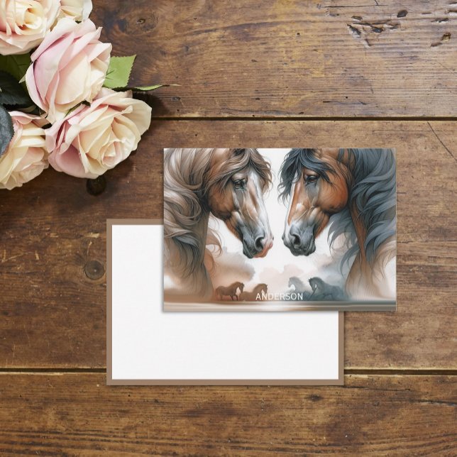 Name Brown Beautiful Horses Note Card (Creator Uploaded)