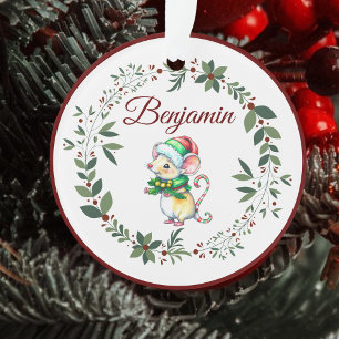 Name Burgundy Cute Mouse Christmas Tree Ornament
