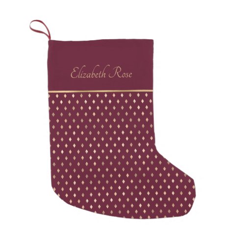 Name Burgundy Gold Pattern Small Christmas Stocking